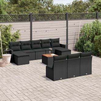 vidaXL Set De Sof&aacute;s De Jard&iacute;n 11 Pzas Y Cojines Rat&aacute;n Sint&eacute;tico Negro Vidaxl