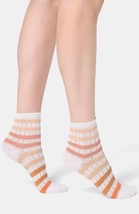Orobl&ugrave; Stripe Cotton Blend Pointelle Quarter Socks in Salmon at Nordstrom