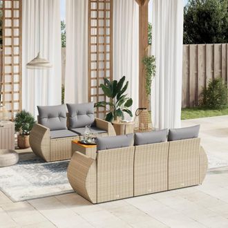 vidaXL Juego De Sof&aacute;s Jard&iacute;n Con Cojines 6 Pzas Rat&aacute;n Sint&eacute;tico Beige Vidaxl