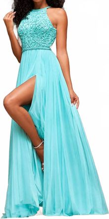 Sherri Hill A Line Evening Gown In Aqua