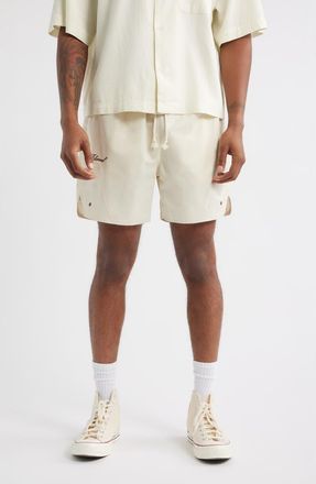 Elwood Olympic Embroidered Logo Nylon Shorts in Cream at Nordstrom, Size Xx-Large