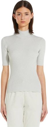 Max Mara Slim Fit Viscose Lurex Sweater - Dames - Coltruien - Grijs - M - Truien & Vesten
