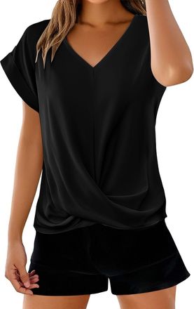 Generic T Shirts for Women UK Summer Casual Oversized Womens Blouses & Shirts V Neck Tee Shirt Womens Hawaiian Shirt Ladies Cotton Going Out Crop Tops Womens 