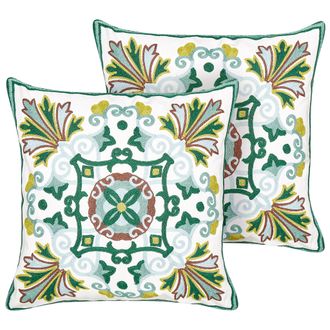 Beliani Beliani - Conjunto De 2 Cojines Decorativos De Algod&oacute;n Bordados Motivo Oriental Verde 45 X 45 Cm Elanite
