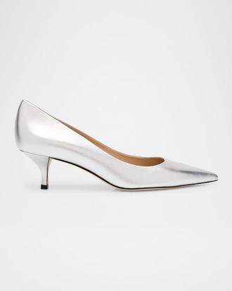 Stuart Weitzman Stuart Metallic Leather Kitten-Heel Pumps