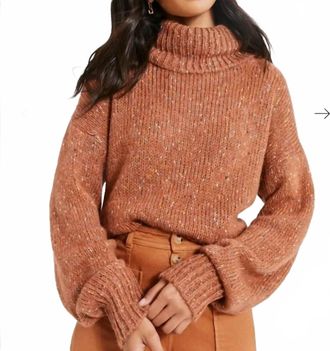 Something Navy Donegal Turtleneck Sweater In Rust Brown