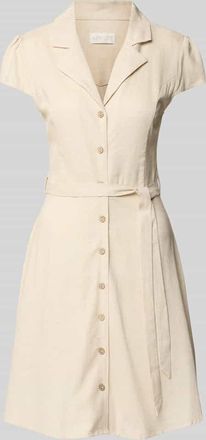 Apricot Hemdblusenkleid aus Viskose-Leinen-Mix mit Bindeg&uuml;rtel in Sand, Gr&ouml;&szlig;e L