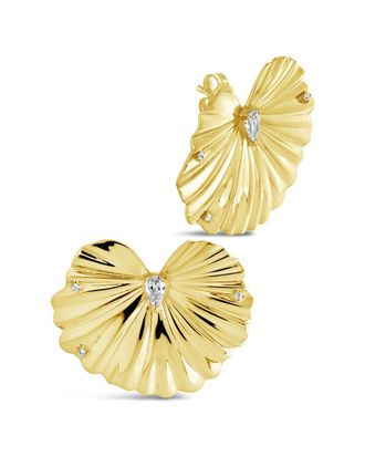 Sterling Forever 14K Plated Cz Phoenix Textured Studs