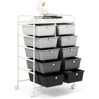 Costway Carrello a 10 Cassetti con Ruote, Carrello di Stoccaggio con Stabilit&agrave; Elevata, Carrello Multiuso per Casa Ufficio e Scuola, 65,5 x 37 x 87