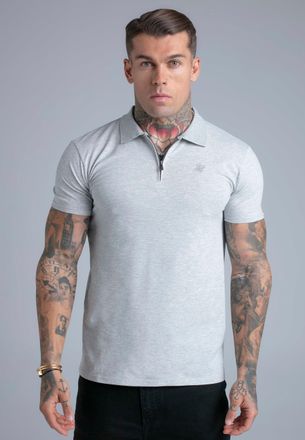 Siksilk Mens Grey Marl Zip Polo T-Shirt XXL