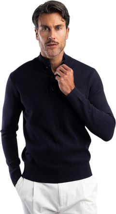 Blue industry trui navy half zip met knopen
