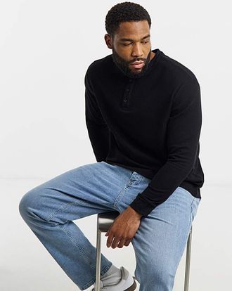 Jack & Jones Jack & Jones Textured Henley - Black