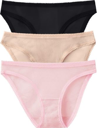 OnGossamer 3-Pack Mesh Hip Bikinis in Blk/chp/pny at Nordstrom, Size Medium