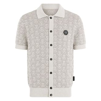 Philipp Plein Truien & Vesten, Heren, Grijs, M, Wol, Pullover Polo-Neck SS Monogram