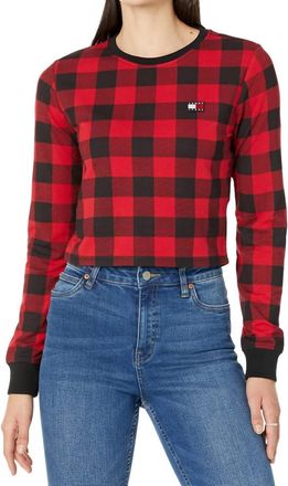 Tommy Jeans Crew Neck Pullover Sweater In Small Bounty Buffalo/black/scarlet