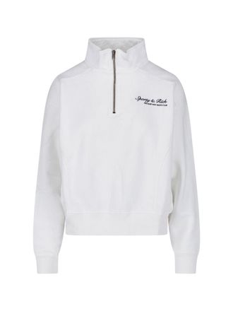 Sporty & Rich Cropped Sweater with High Collar and Embroidered Logo