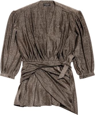 Balenciaga Glitter Draped Minijurk met V-hals - Dames - Feestkleedjes - Geel - XS - Kleedjes