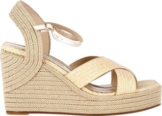 Jimmy Choo London Dellena Espadrille Wedge Sandals in Beige Raffia
