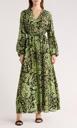 Diane Von F&uuml;rstenberg Sal Floral Tie Waist Maxi Dress in French Reflection at Nordstrom, Size X-Small