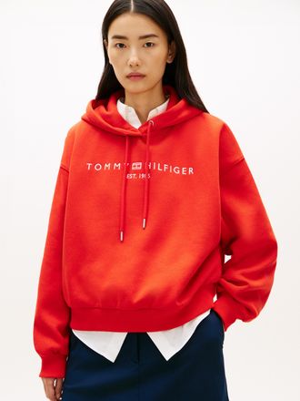 Tommy Hilfiger Kapuzensweatshirt TOMMY HILFIGER CORP LOGO MDRN HOODIE, Damen, Gr. L (42/44), fireworks, Sweatware, Obermaterial: 63% Baumwolle, 37% Polyester, unifar
