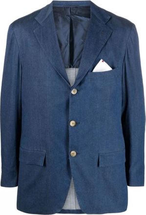Kiton Ocean Blue Stretch-Cotton Blazer - Heren - Blazers - Blauw - L - Katoen - Jassen