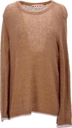 Marni Mohair Contrasting Hem Knit Sweater in Brown Mohair