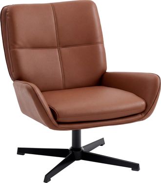 HOMCOM Homcom Sill&oacute;n Giratorio, Butaca De Sal&oacute;n Tapizada En Pu, Sill&oacute;n De Lectura Con Asiento Acolchado, Reposabrazos, Patas Met&aacute;licas, Marr&oacute;n