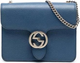Gucci Pre-owned Cross Body Bags, female, Blue, Size: ONE SIZE Pre-owned Leather Crossbody Bag