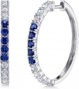 Allurez Lab Grown Blue Sapphire & Diamond Hoop Earrings 14K White Gold (1.52ct)