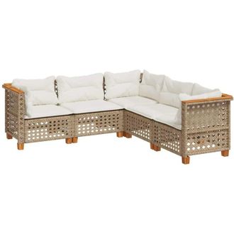 vidaXL Vidaxl - Set Divano da Giardino 5 pz con Cuscini Beige in Polyrattan