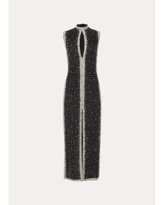 Costarellos Belina Sleeveless Crystal Embroidered Column Gown