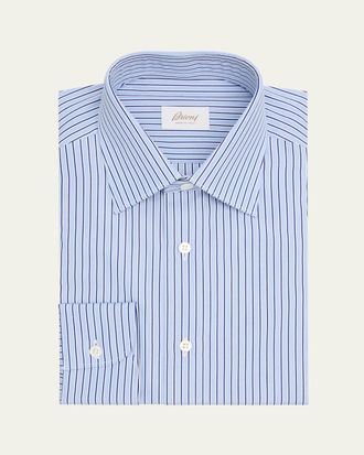 Brioni Mens Cotton Pinstripe Point Collar Dress Shirt
