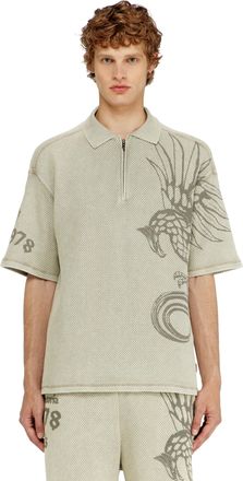Diesel Mesh-jacquard polo shirt with Phoenix print - Polos - Man - Beige
