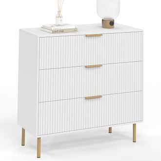 IDMarket Marcel Cassettone A 3 Cassetti Da 80 Cm Con Doghe Bianche E Oro