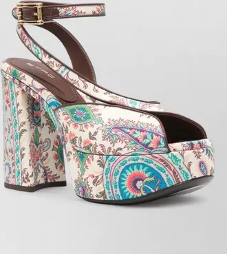 Etro paisley block heel platform ankle strap sandals