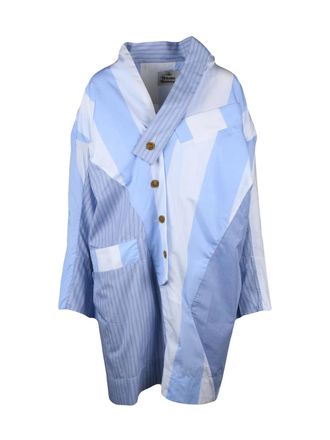 Vivienne Westwood Asymmetric Patchwork Dress In Light Blue And White