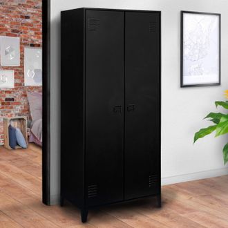 IDMarket Ester Armario De 2 Puertas De Metal Negro, Dise&ntilde;o Industrial