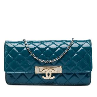Chanel Pre-owned Vintage Quilted Patent Leather Crossbody Bag - Dames - Pre-owned - Blauw - Maat: ONE Size Leer