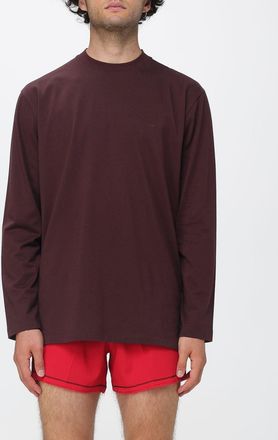 Yohji Yamamoto T-shirt a maniche lunghe in cotone con logo a contrasto e spalle cadute