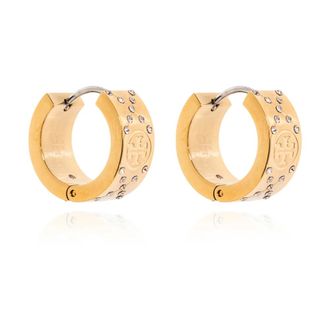 Tory Burch Tory Burch, Earrings, female, Yellow, Size: ONE SIZE Small Icon T Monogram Pave Hoop Earrings