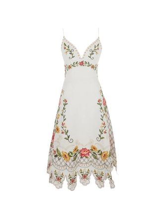 Farm Rio Abito Midi Senza Maniche Flower Embroidery