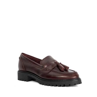 Dune London Ladies Gracelyn Leather Tassel Trim Chunky Loafers Size UK 4 Burgundy