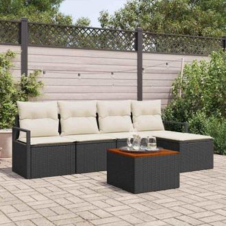 vidaXL Conjunto De Sof&aacute; De Jard&iacute;n 6 Pcs Negro, Blanco Vidaxl