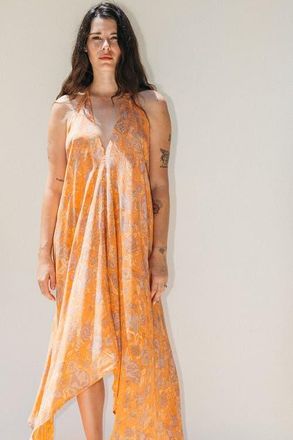 Sun Child Classic Silk Dress Dago in Orange at Nordstrom
