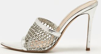 Gianvito Rossi Silver Leather And Metallic Mesh Alisia Slide Sandals