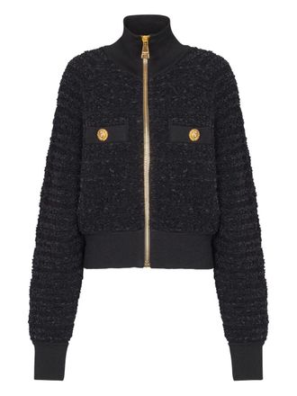Balmain Womens Tweed Bomber Jacket
