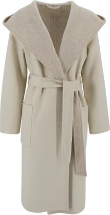 P.A.R.O.S.H. Wollen jas met capuchon en riem - Dames - Jas met riem - Beige - S - Wol - Jassen