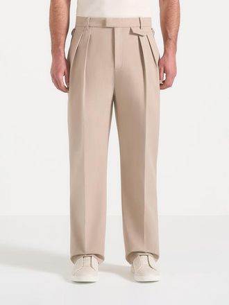 Mani&egrave;re De Voir Pierre Relaxed Fit Pleated Tailored Trousers in Taupe at Nordstrom, Size 38