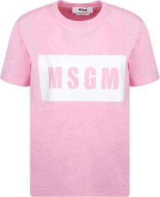 Msgm Roze Logo Print T-Shirt - Dames - T-shirts - Roze - S - Katoen - Tops