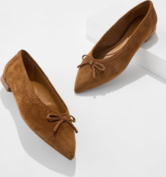 Talbots Payton Pointed Toe Ballet Flats - Suede - Caramel - 10 1/2 M Talbots